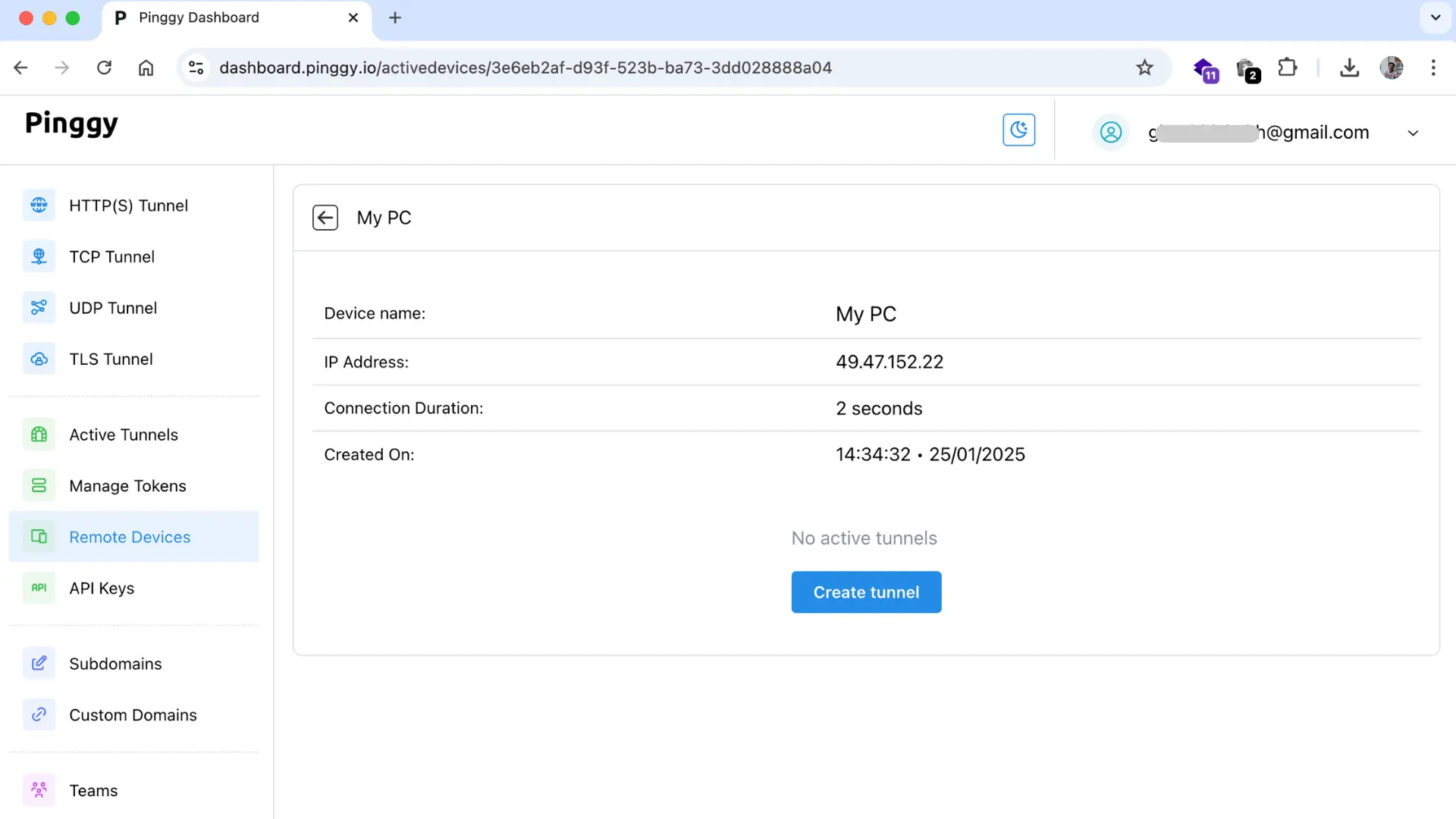 Device details in Pinggy Remote Device Management