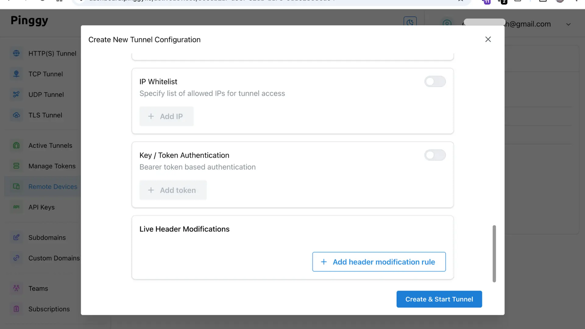 Initiate a new tunnel in Pinggy Remote Device Management