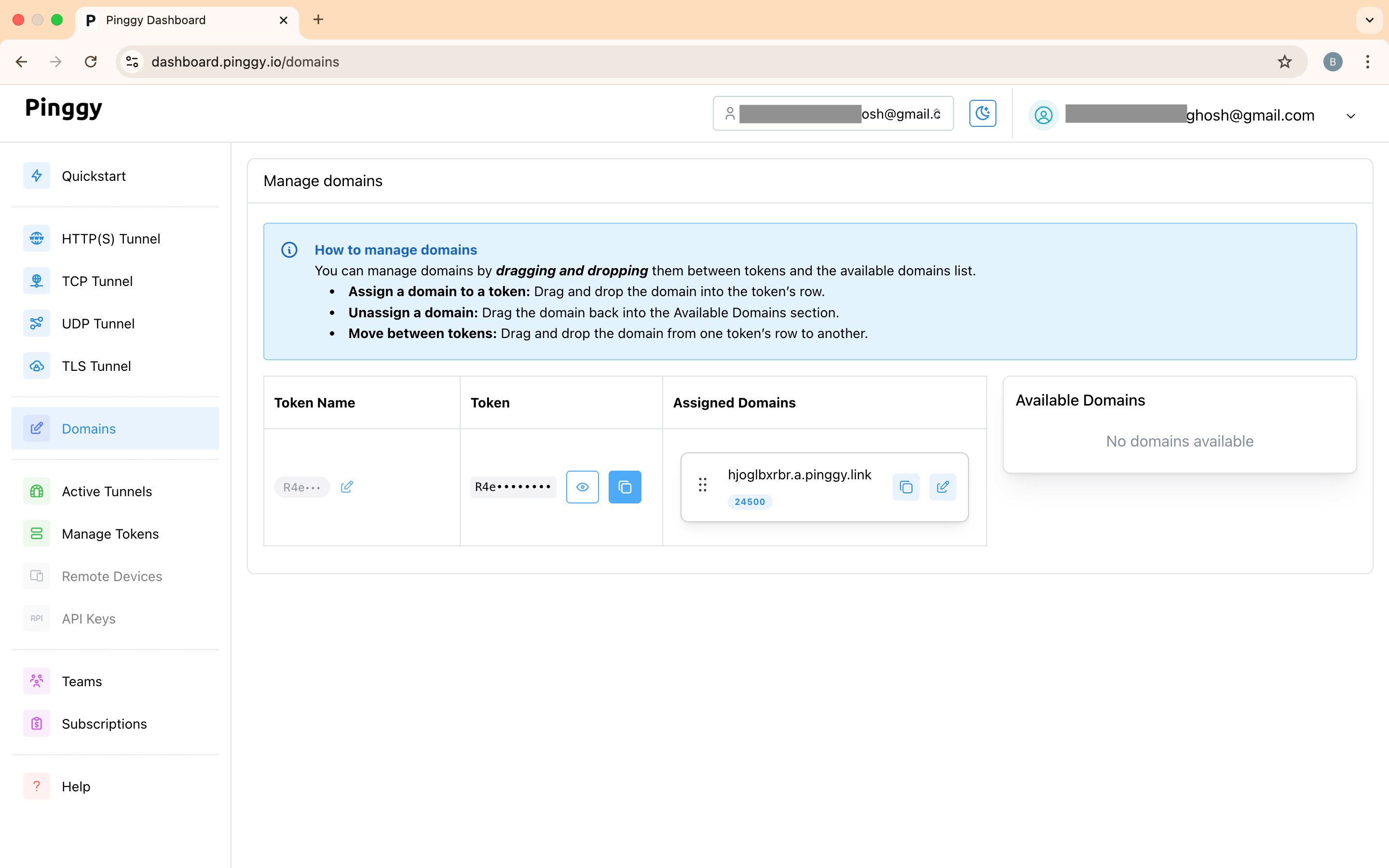 List of subdomains assigned to a token