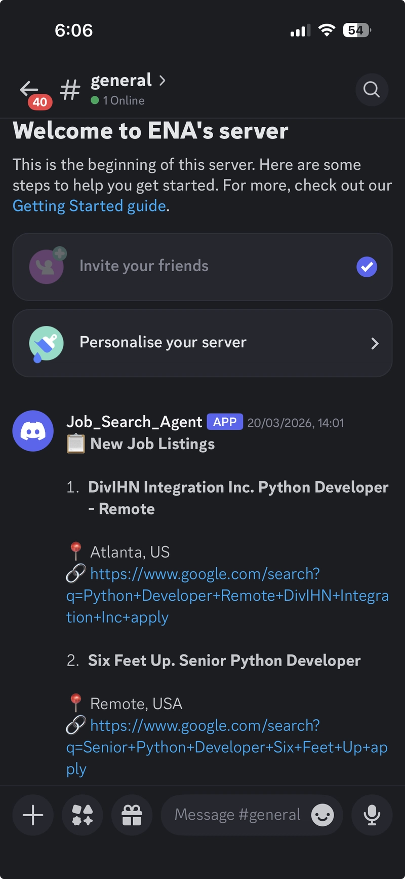 Example Discord notification delivery