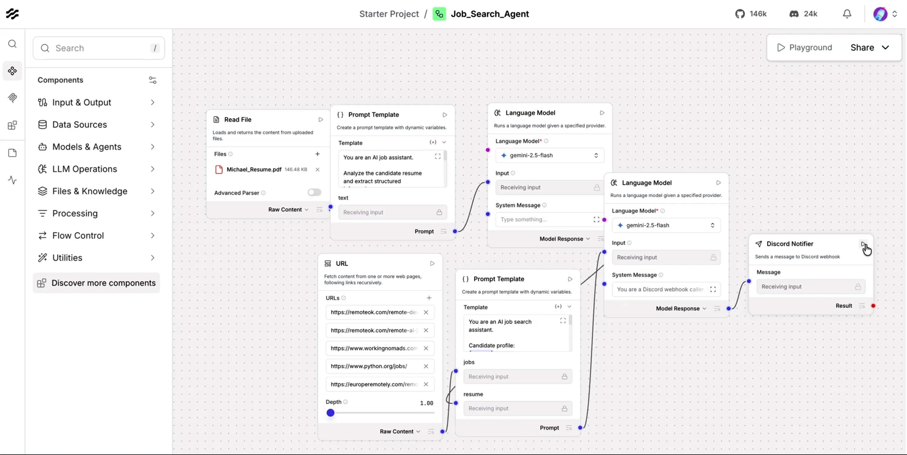 Langflow job search pipeline overview