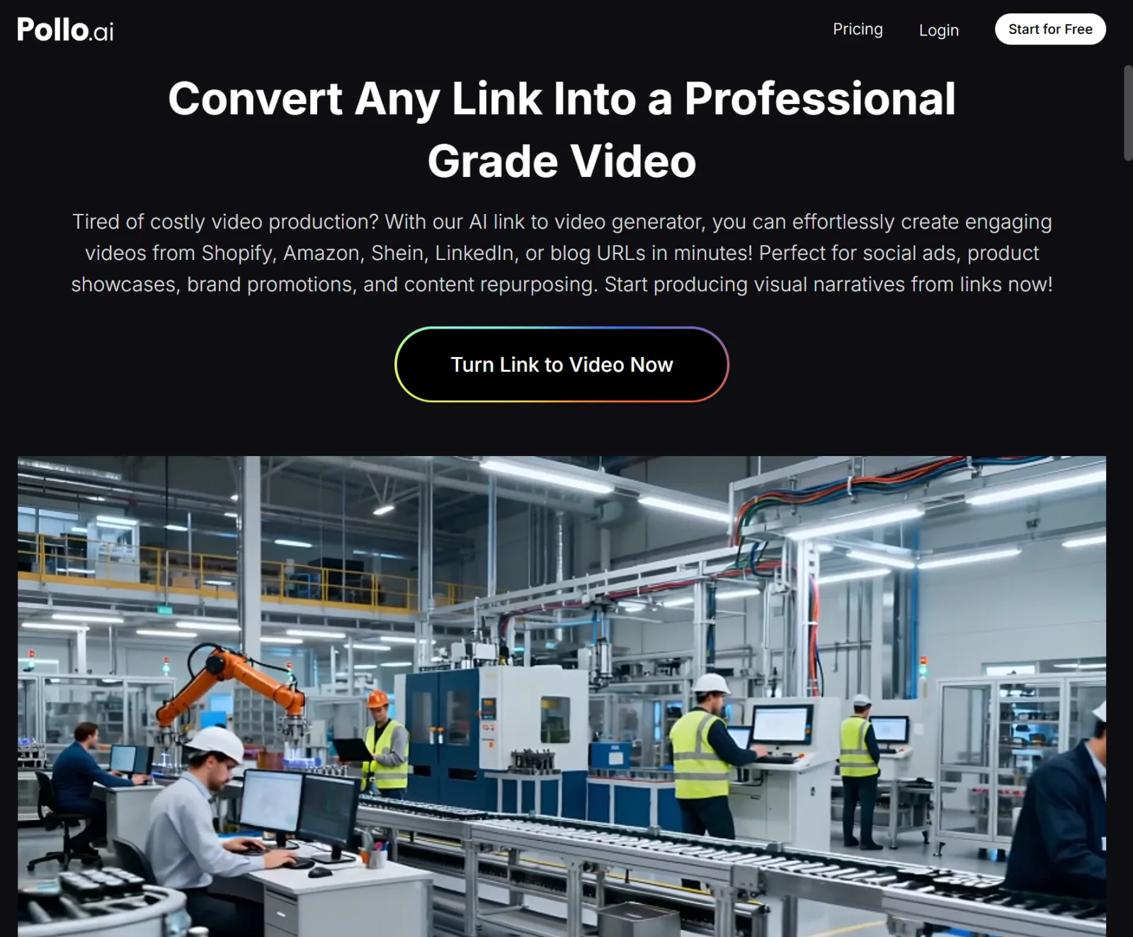 Pollo AI Marketing Studio converting any link into a professional grade video