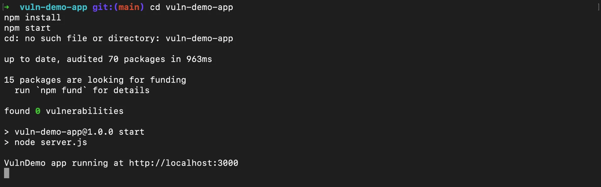 Starting the vuln-demo-app locally