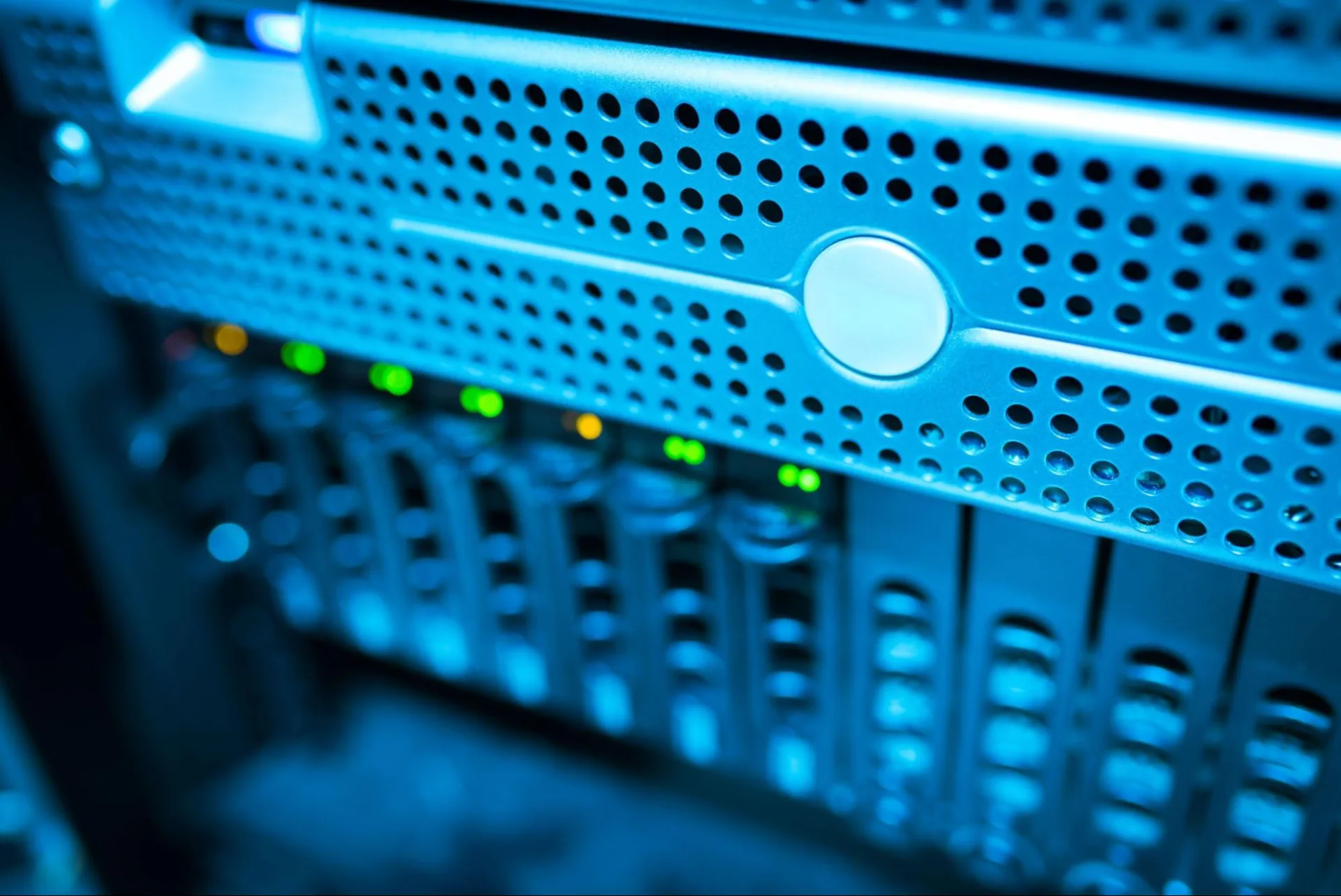 Close-up of a data server rack for IT infrastructure
