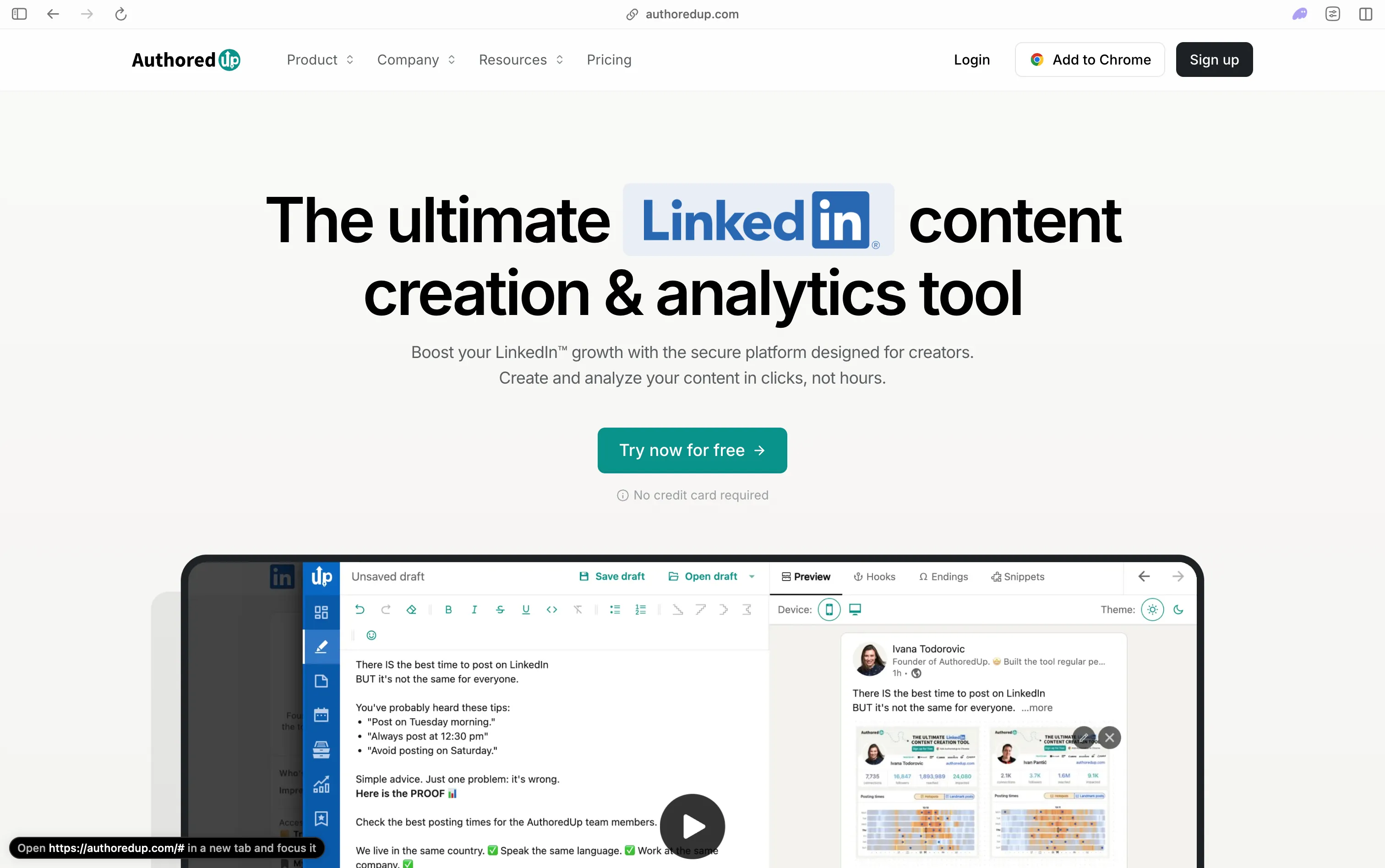 AuthoredUp LinkedIn editing and analytics workspace