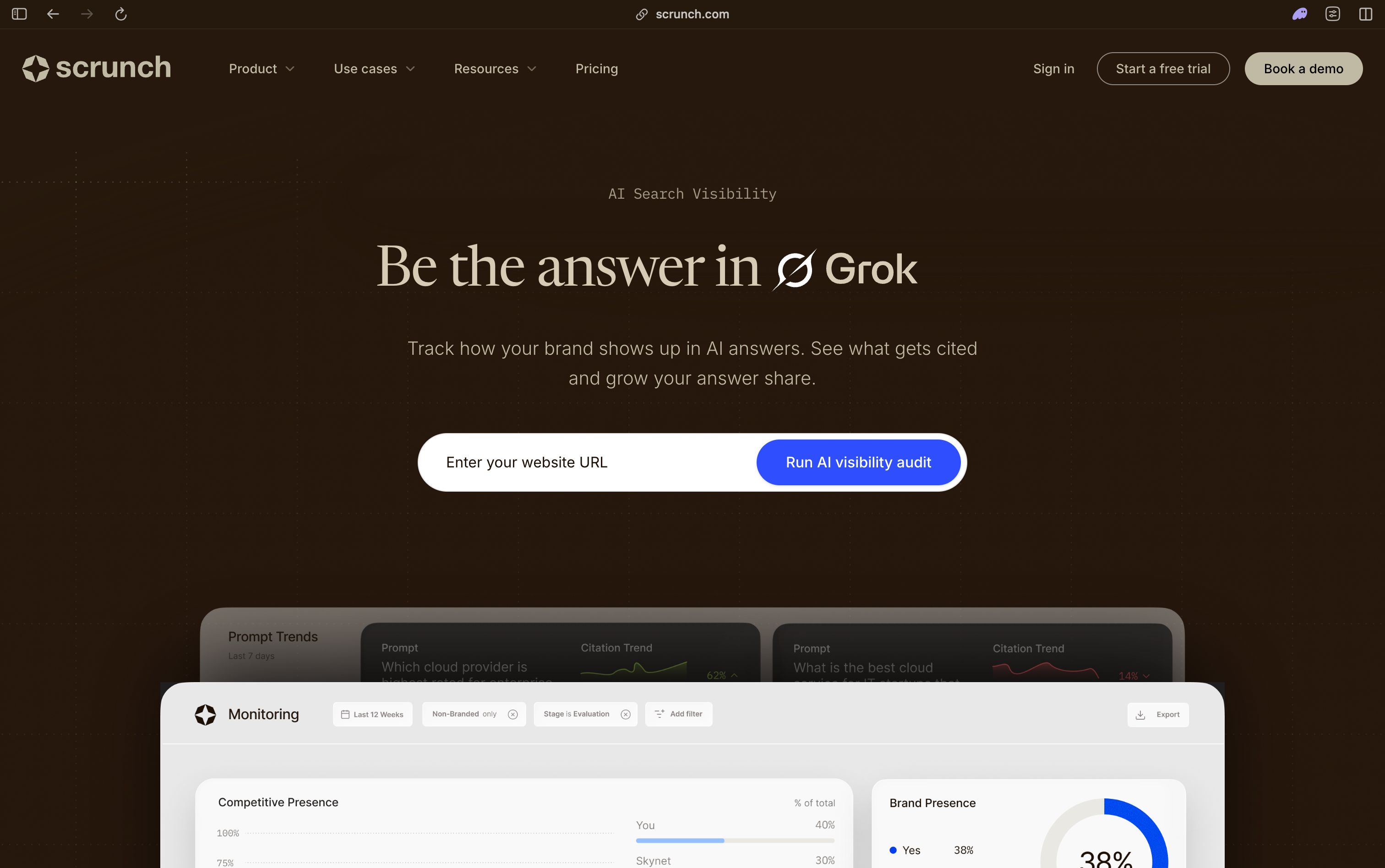 Scrunch citation monitoring and answer share