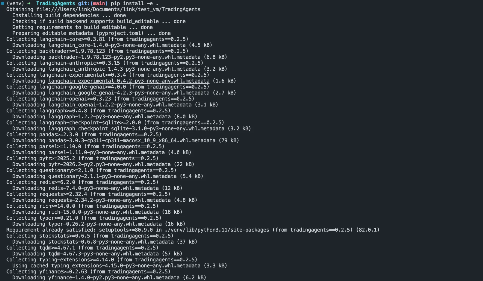 Installing TradingAgents dependencies with pip