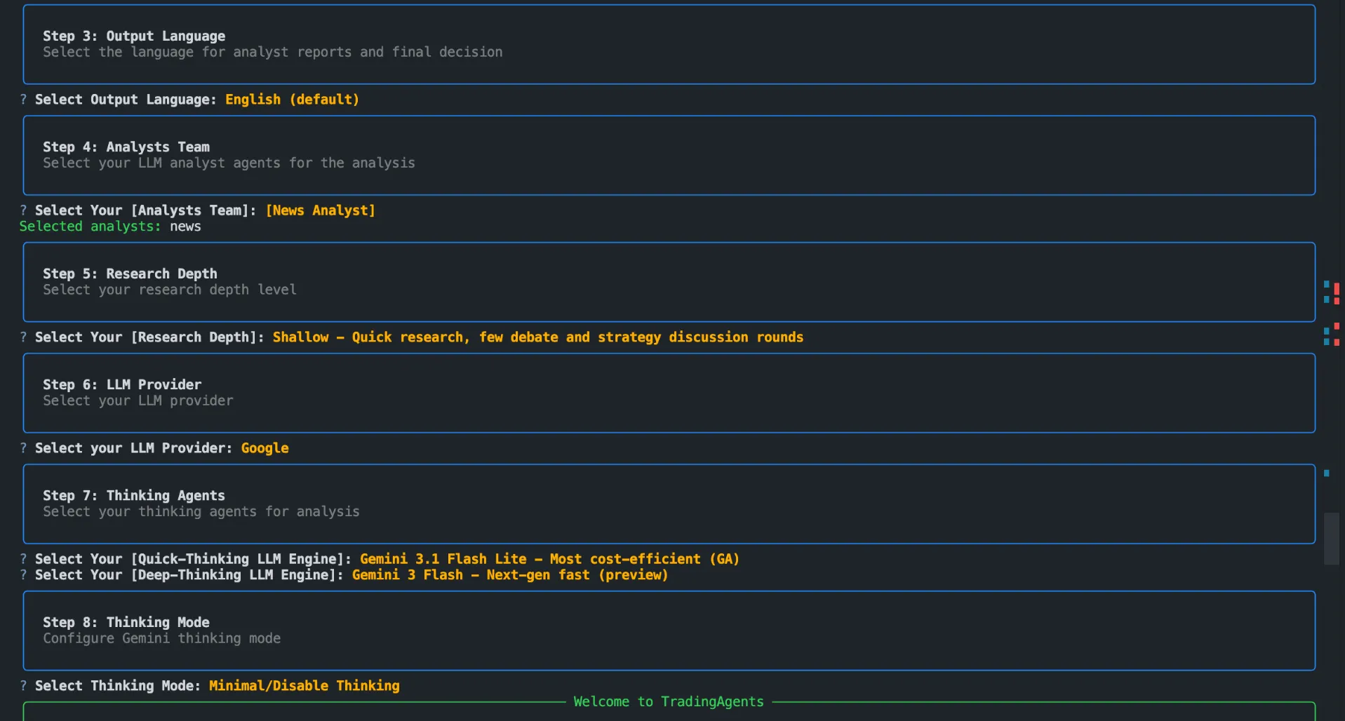 TradingAgents CLI - step 2 analysis date