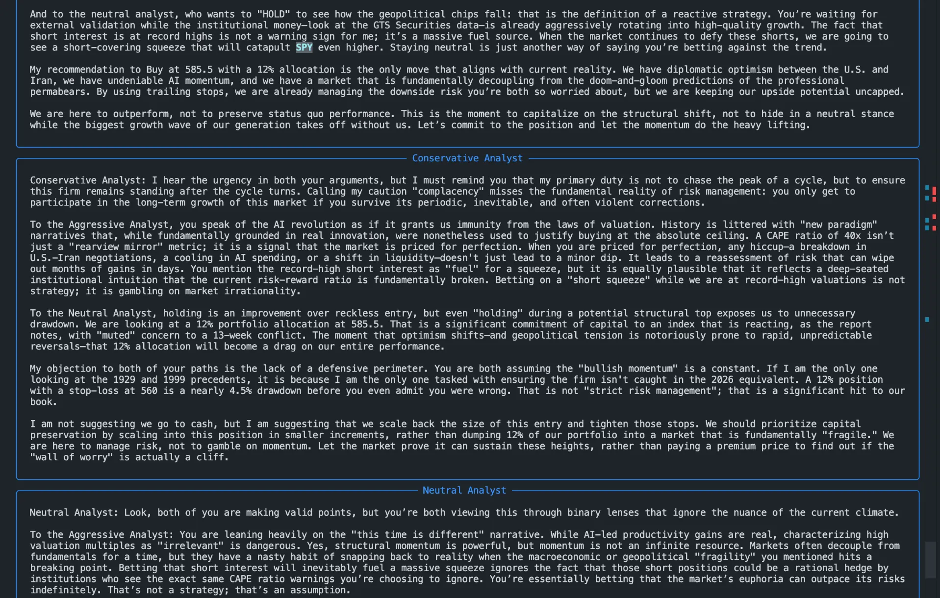 TradingAgents CLI - researcher debate in progress