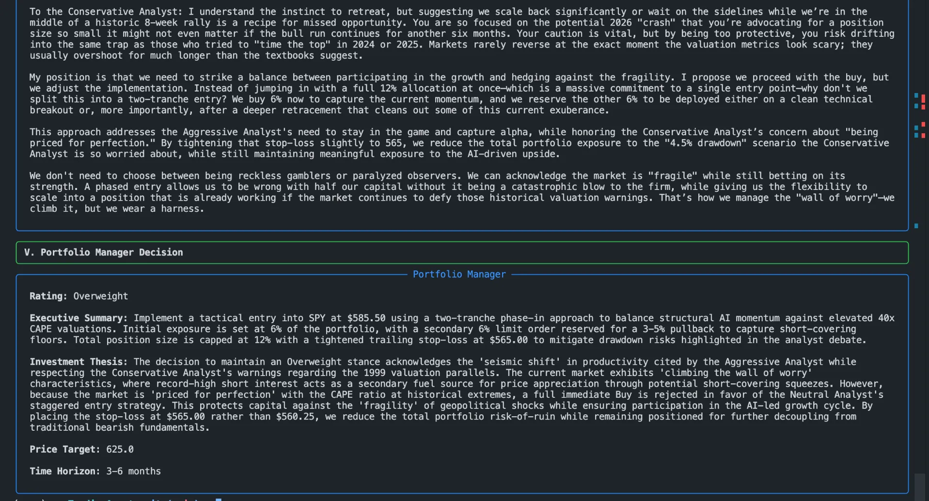 TradingAgents CLI - final trading decision output