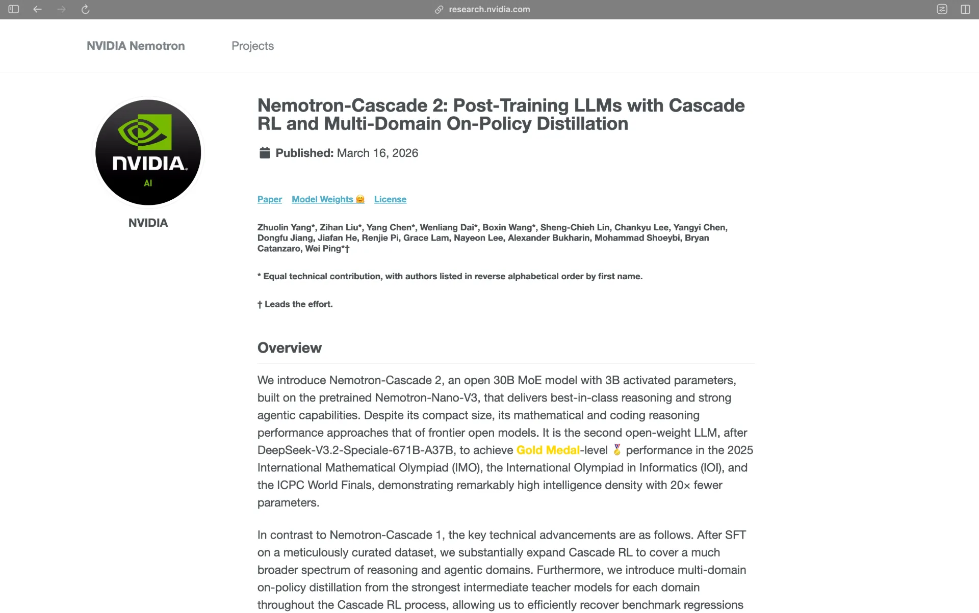NVIDIA Nemotron-Cascade 2 Open Source LLM