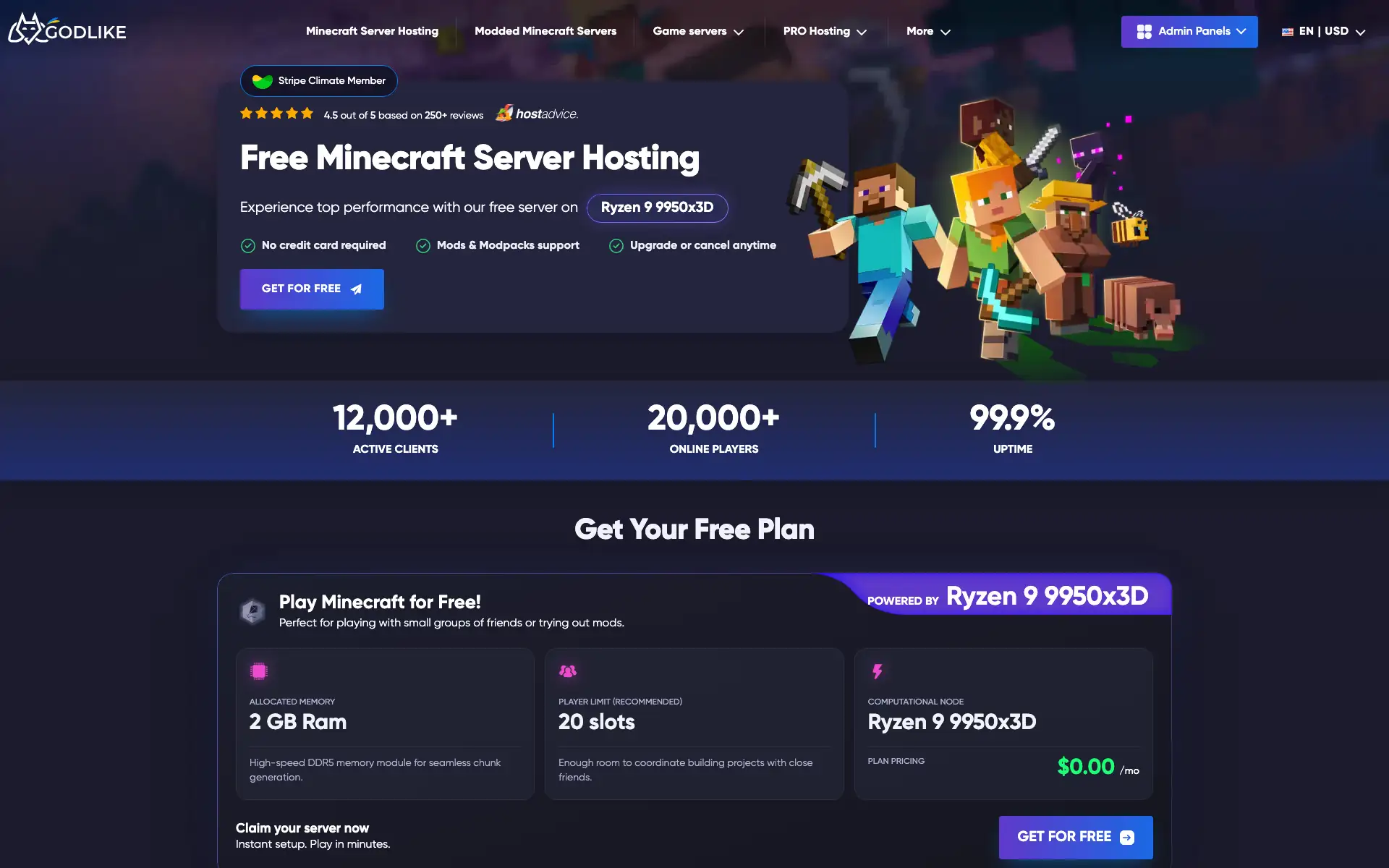 Godlike.Host free Minecraft server hosting