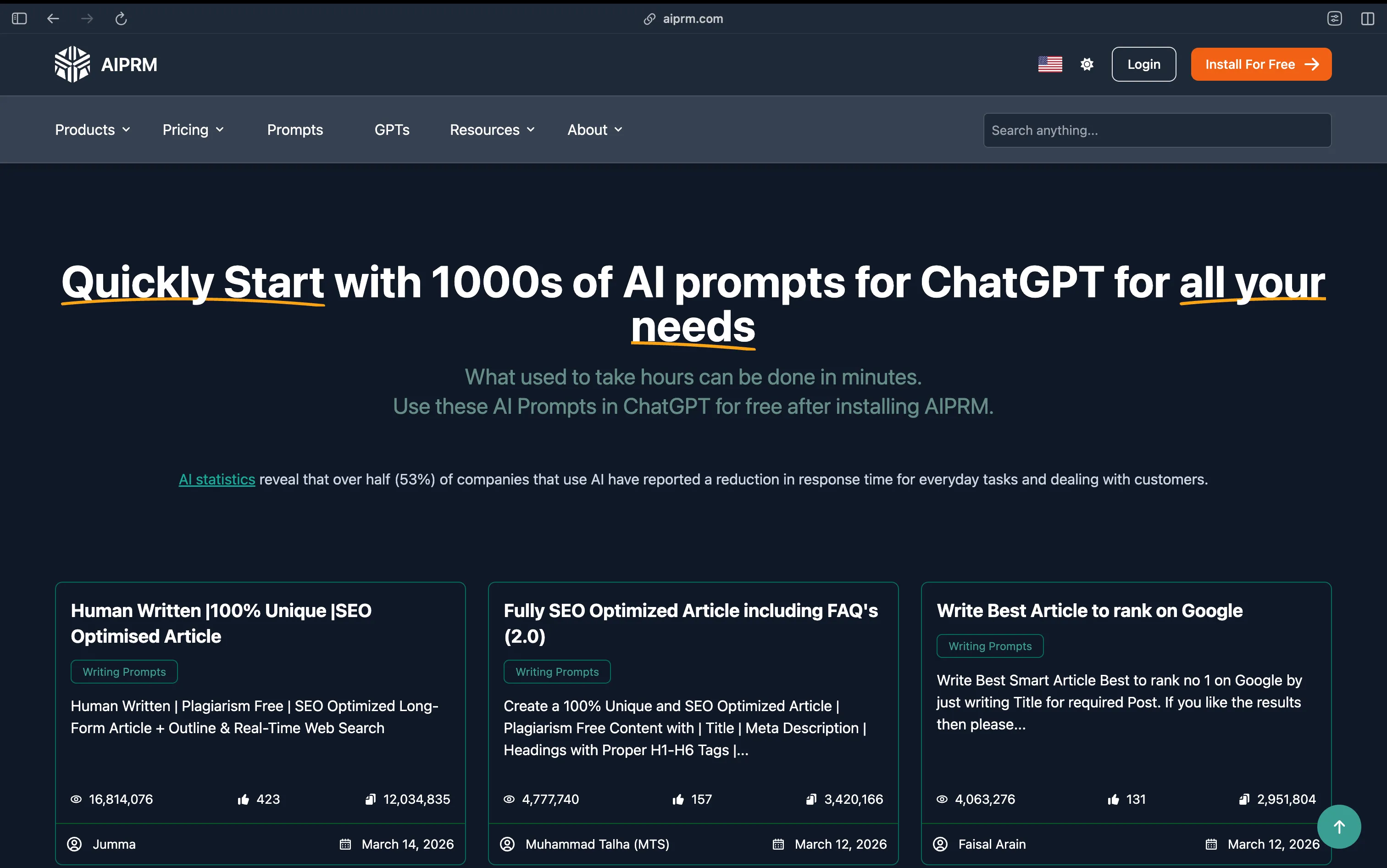 AIPRM prompt library inside ChatGPT
