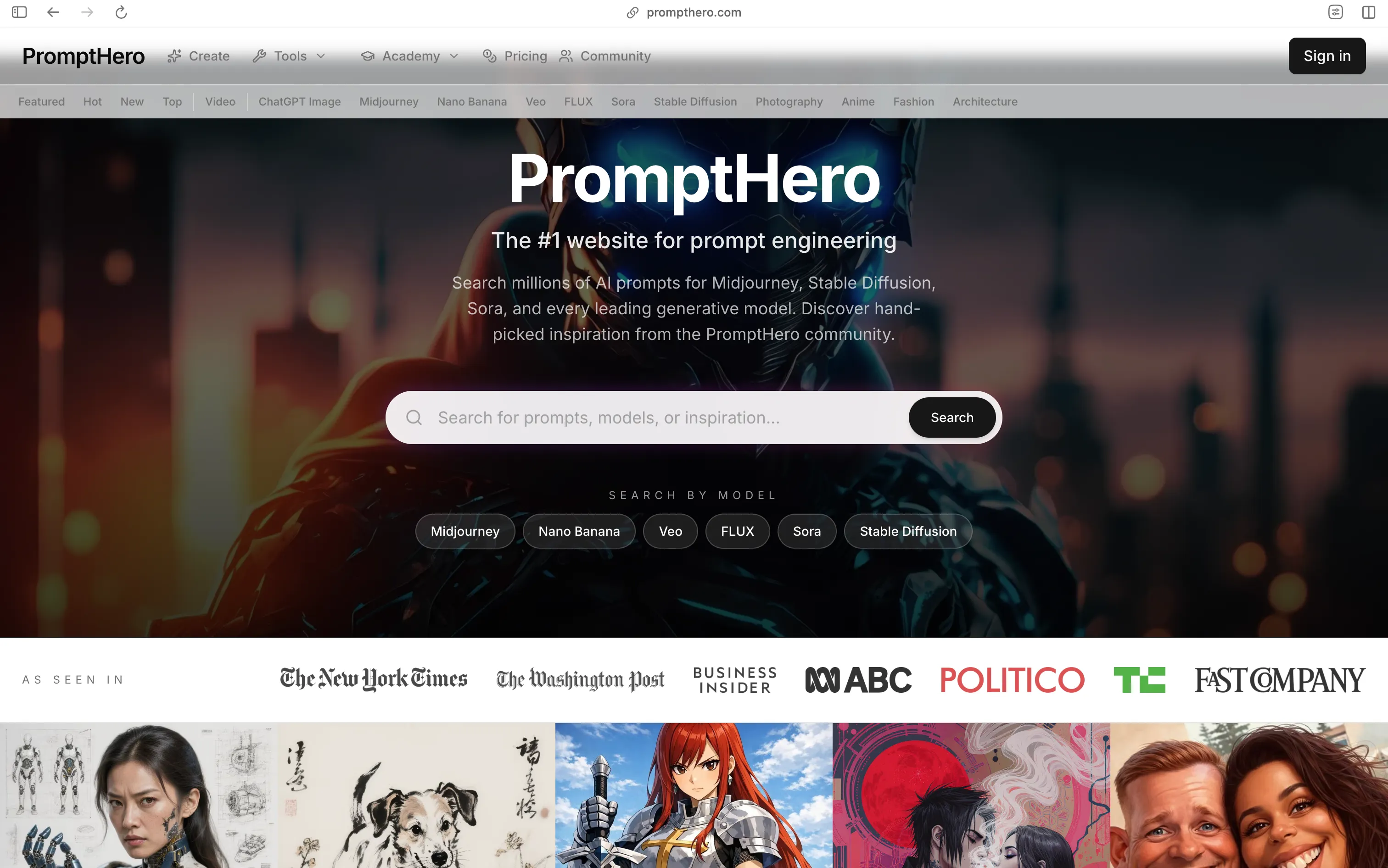 PromptHero prompt library for image and video prompts