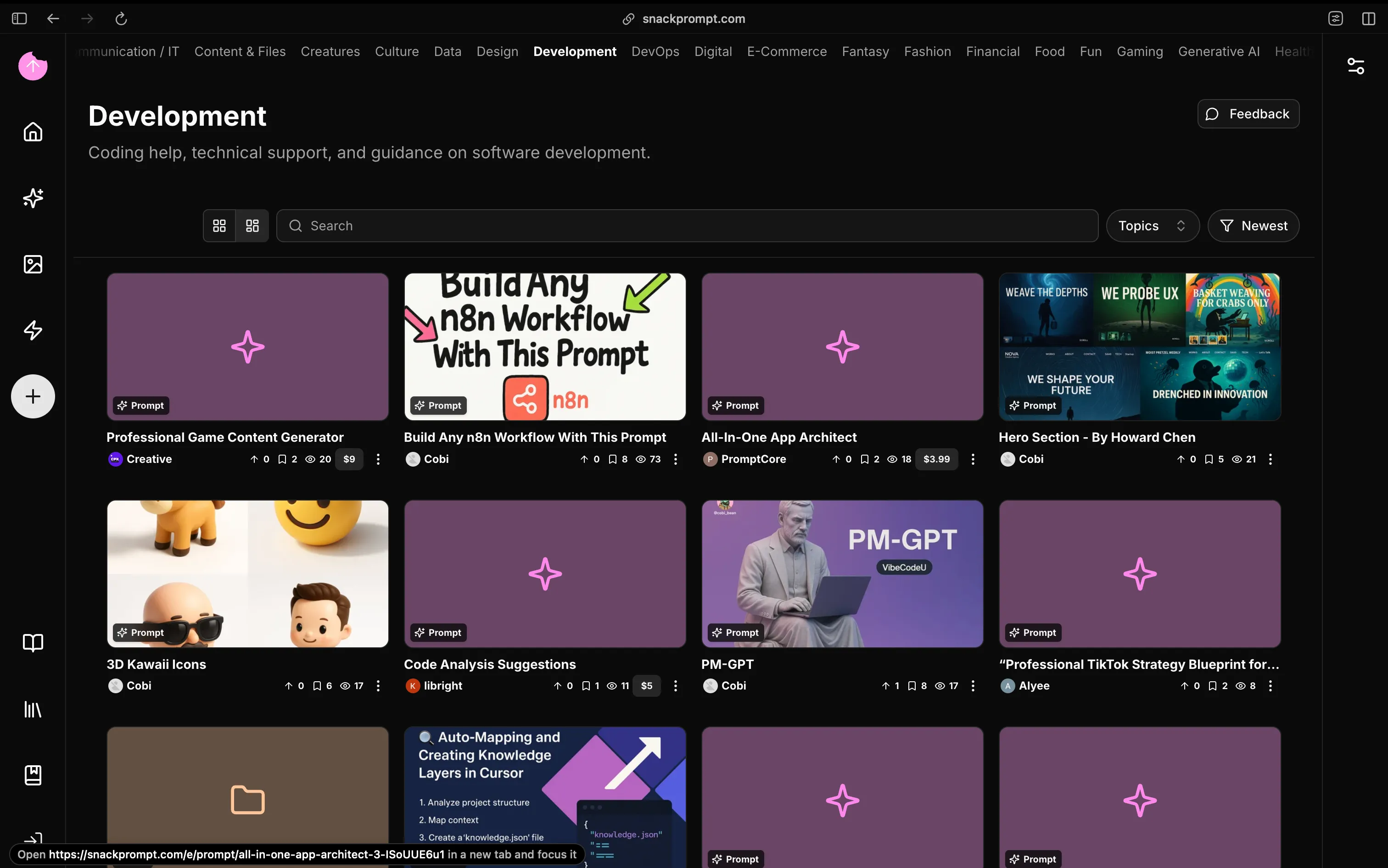 Snack Prompt topic-based prompt library