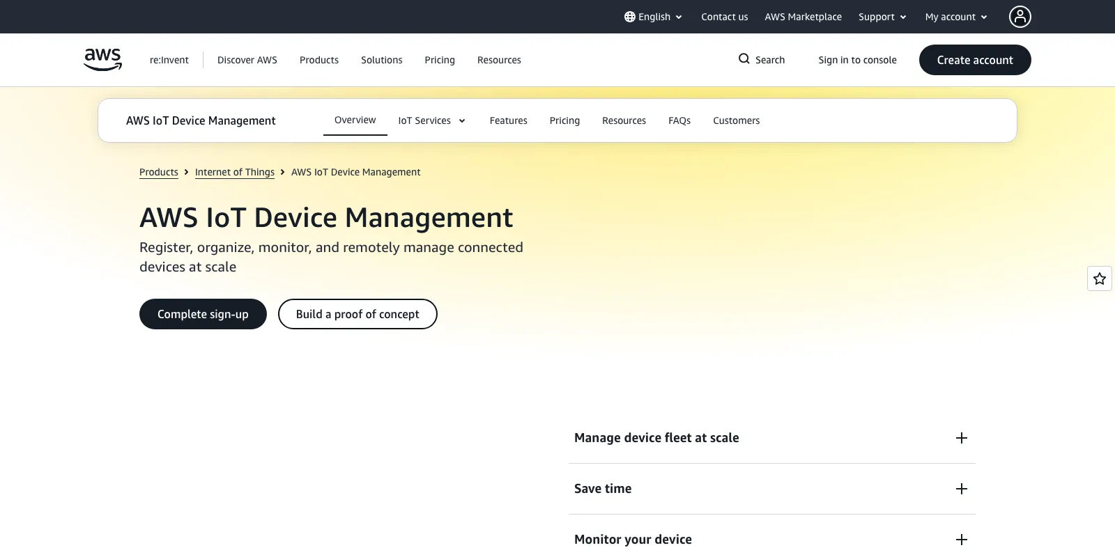 AWS IoT Device Management product page