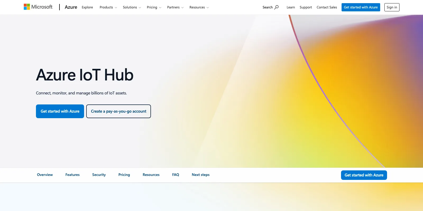 Azure IoT Hub product page
