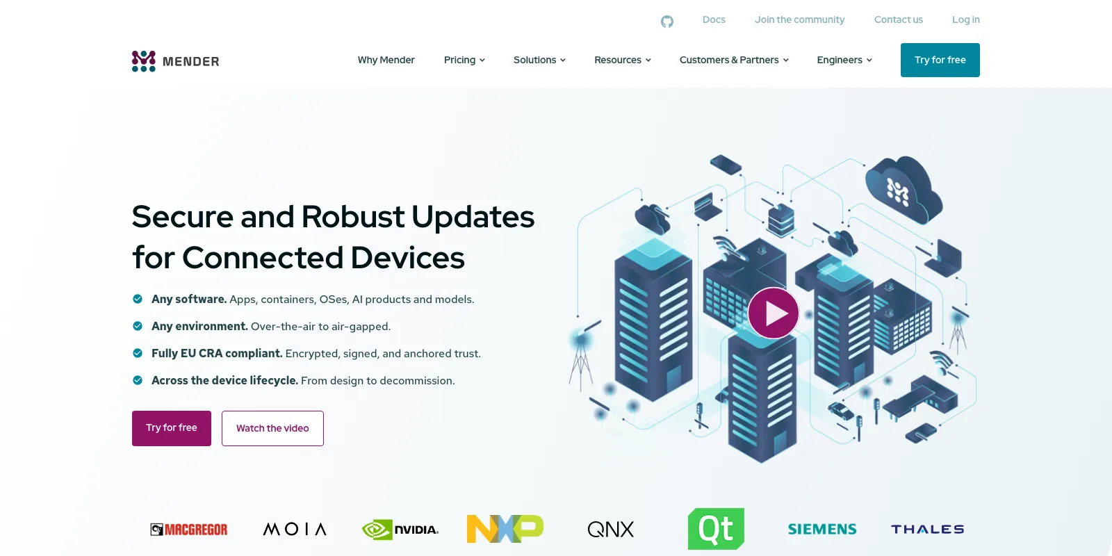 Mender secure OTA updates for connected devices