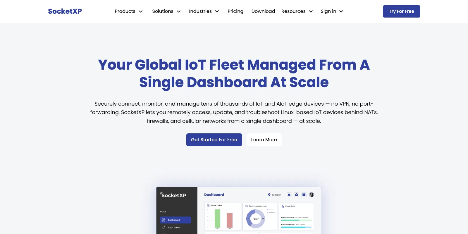 SocketXP IoT remote access and device management dashboard