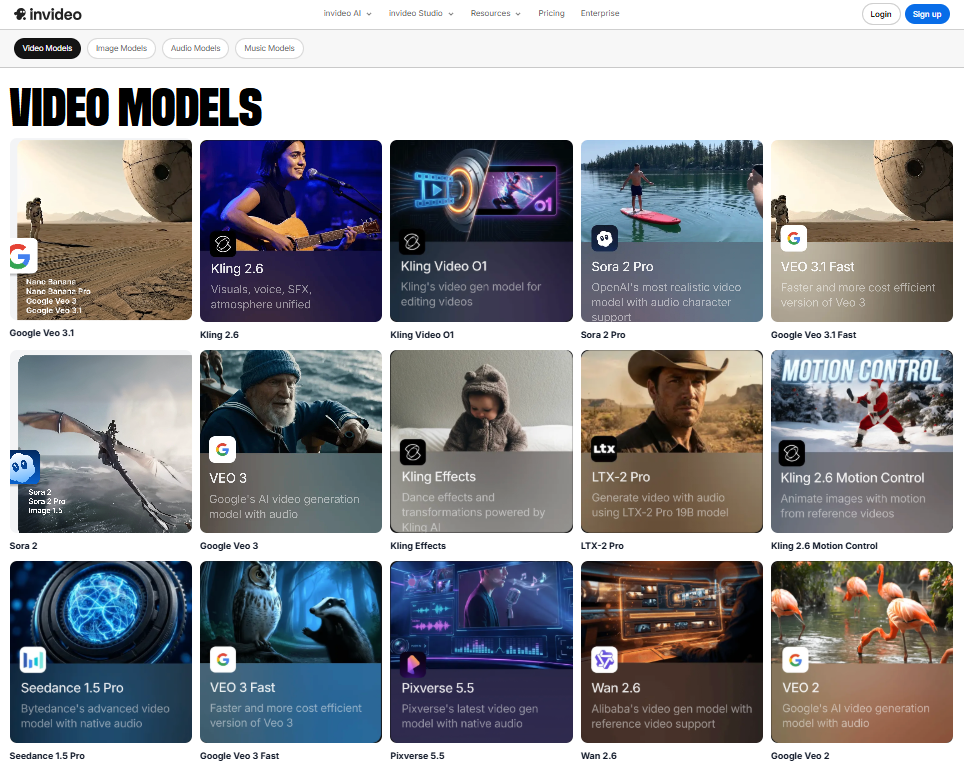 Invideo provides all leading video gen models.