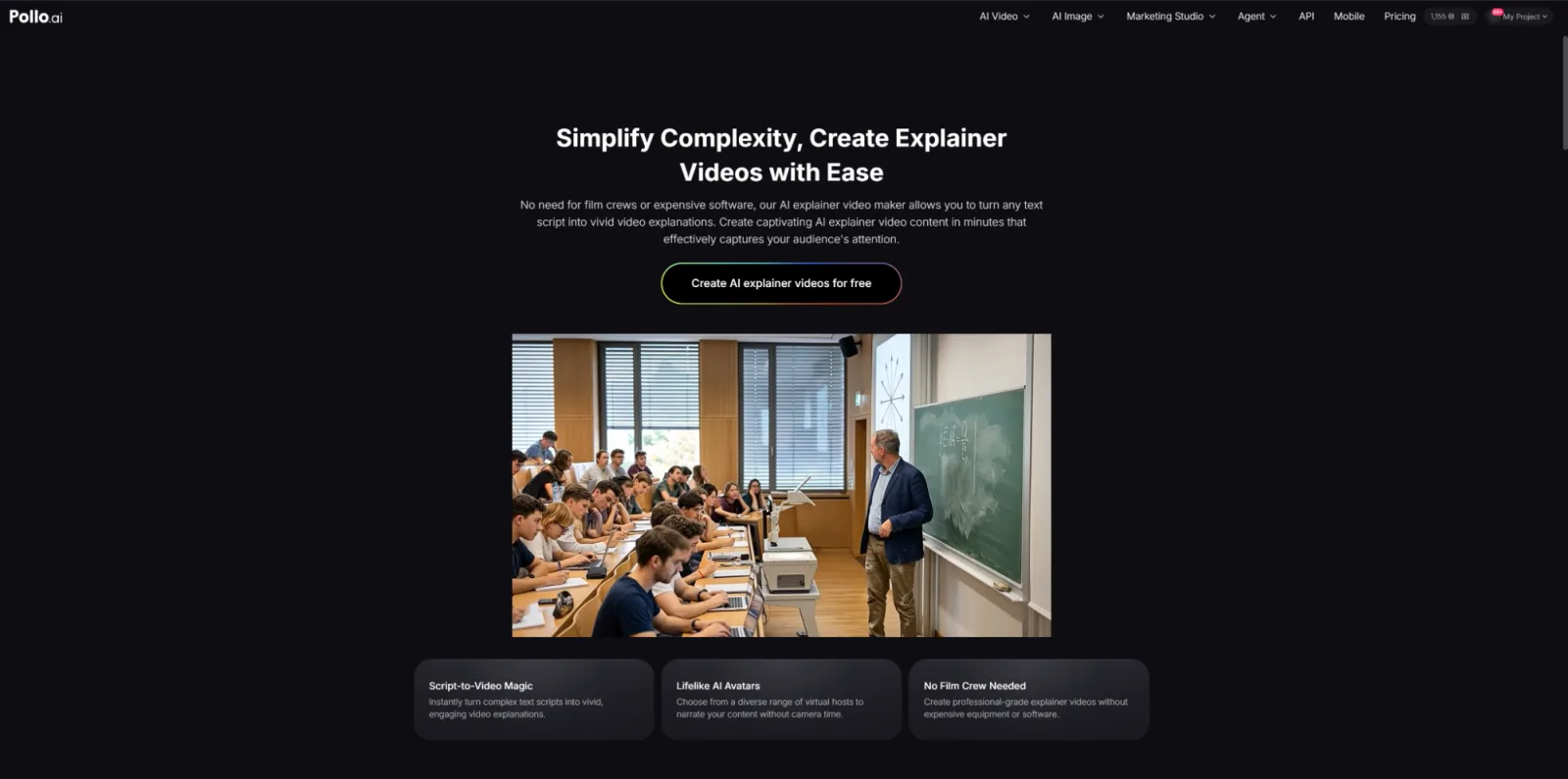 Pollo AI explainer video maker, turning a text script into a video explanation