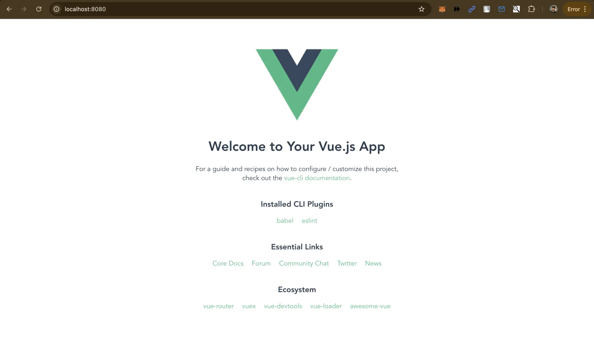 Vue running on localhost