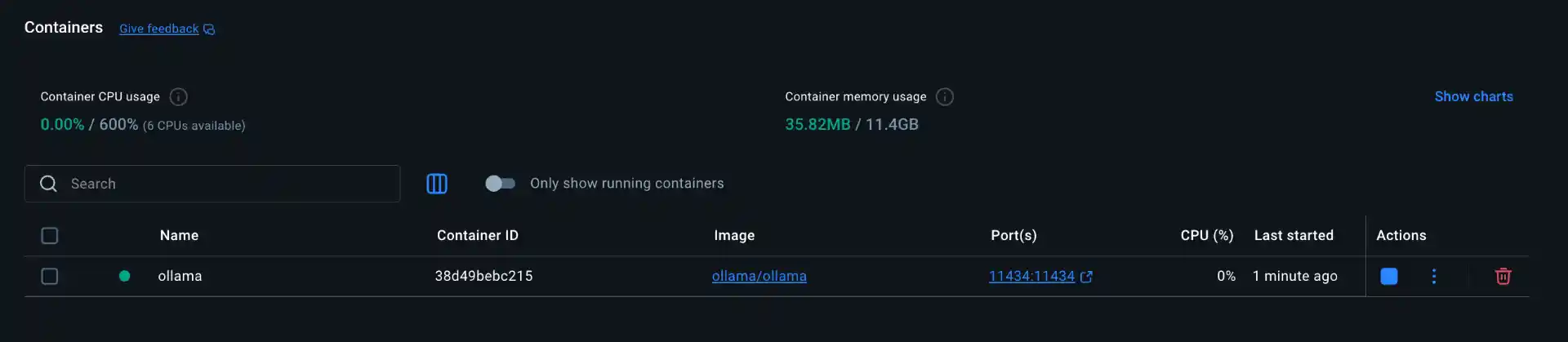 Docker running ollama