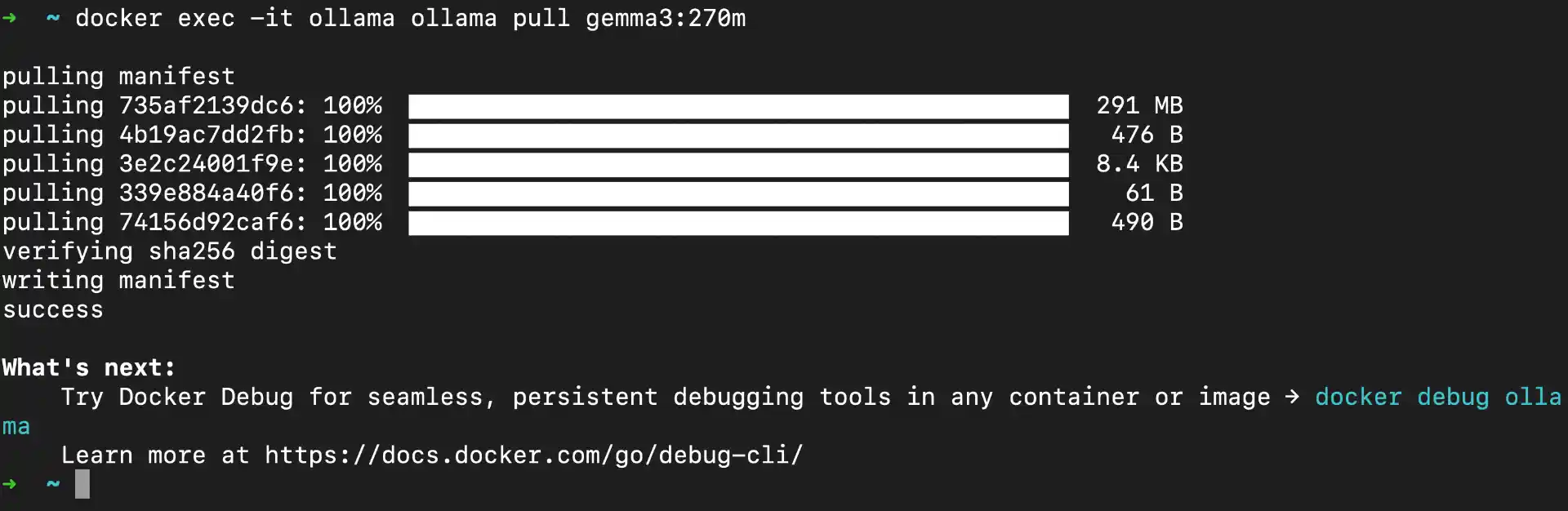Pulling gemma3:270m model
