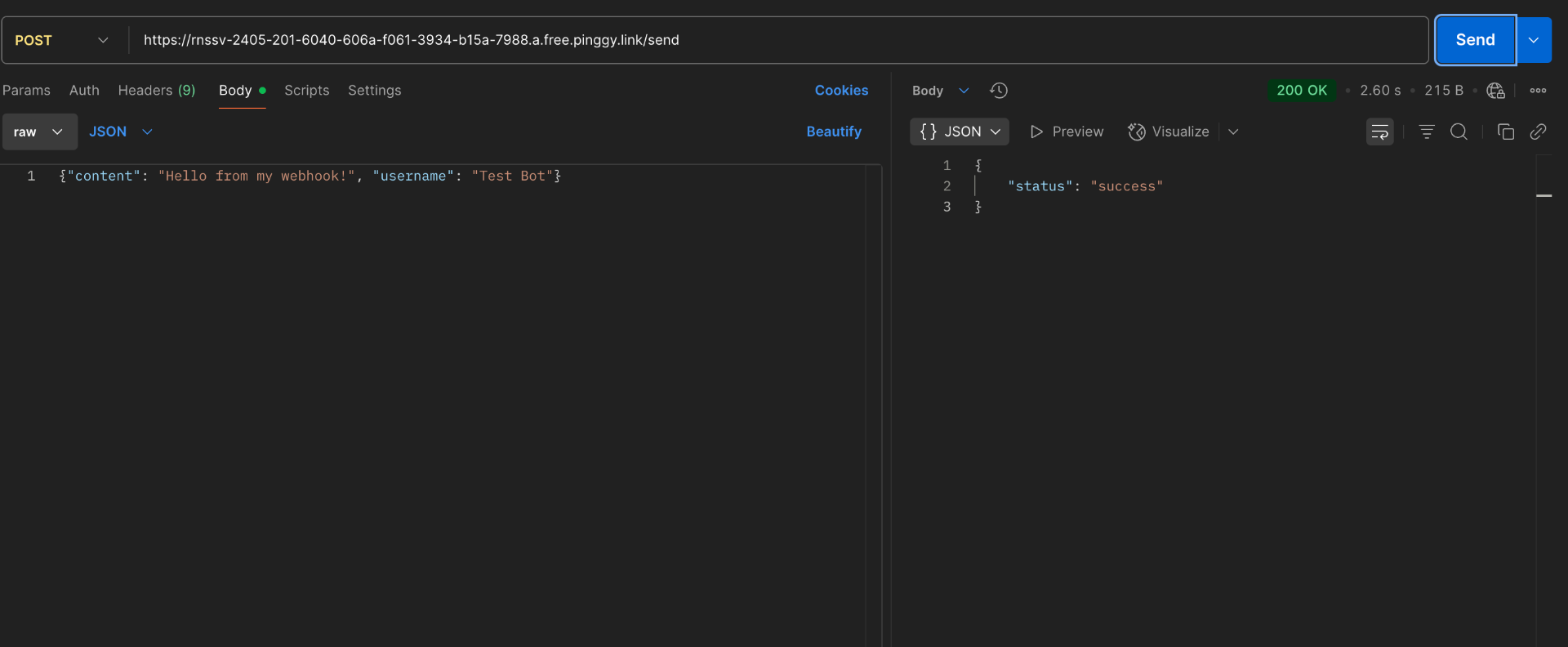 Send message using Postman