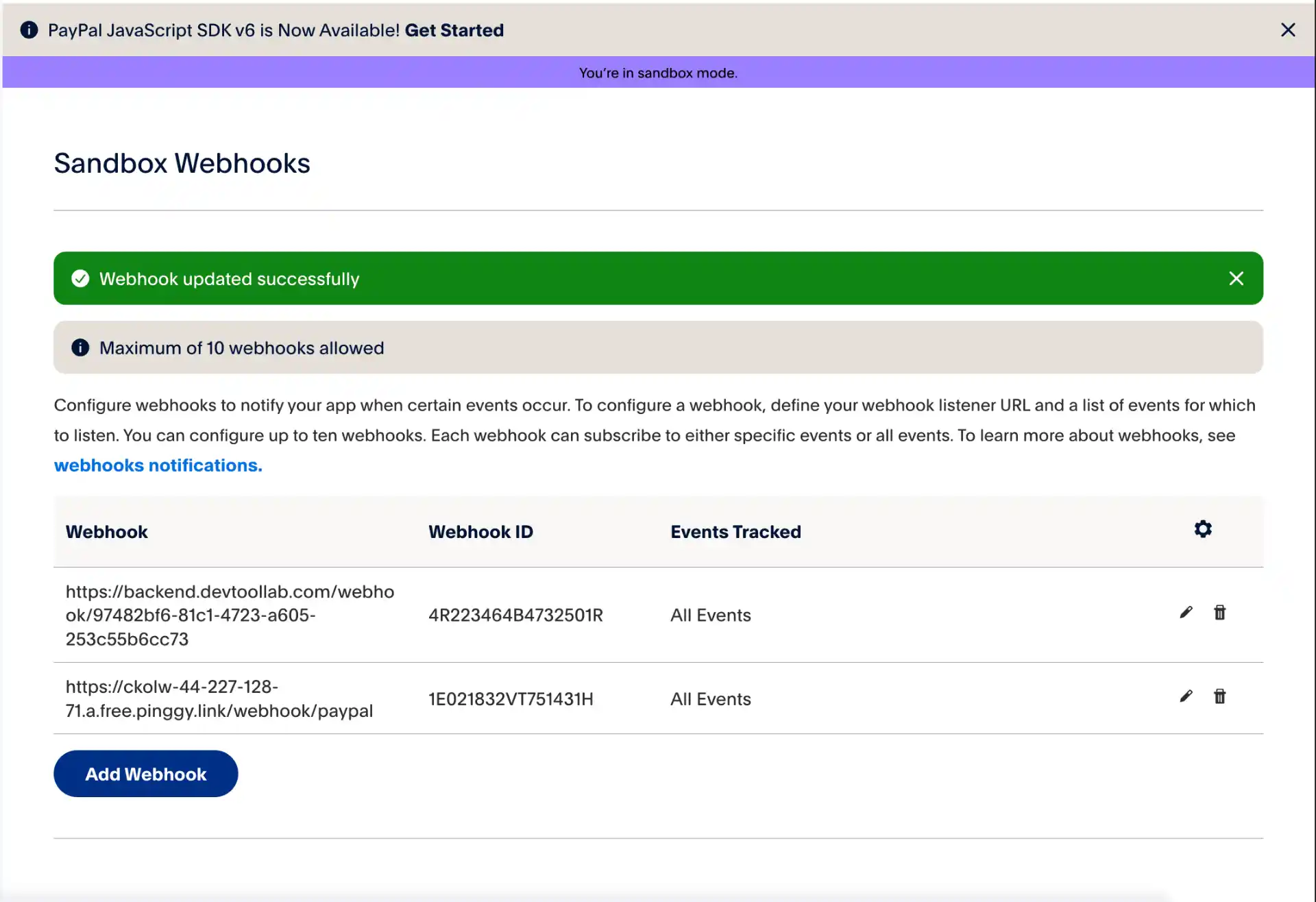 Configure Webhook in PayPal
