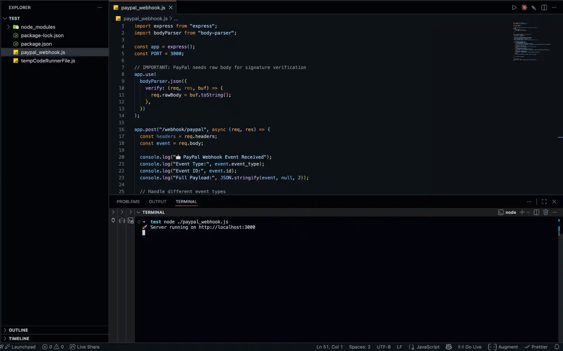 Your webhook listener on 3000