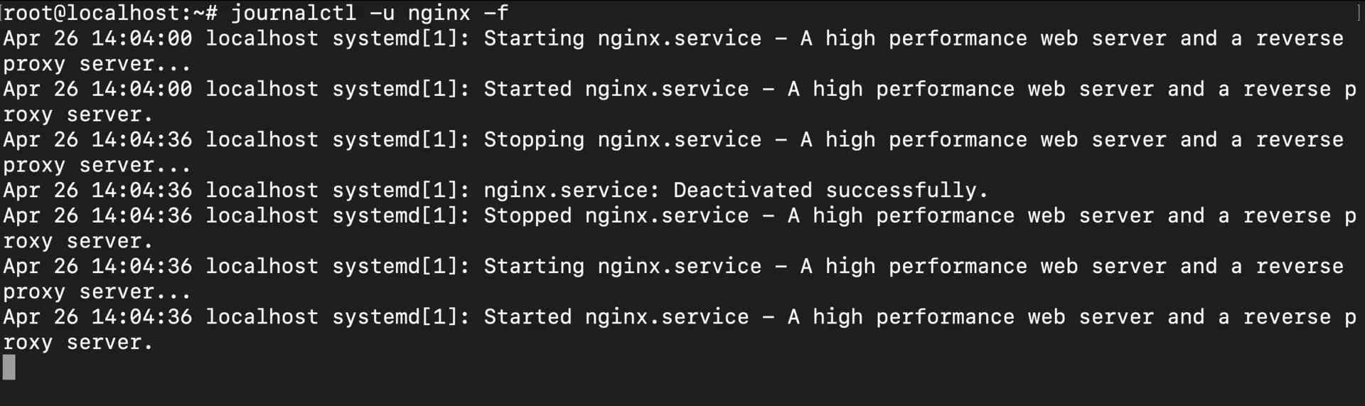 journalctl -u nginx -f