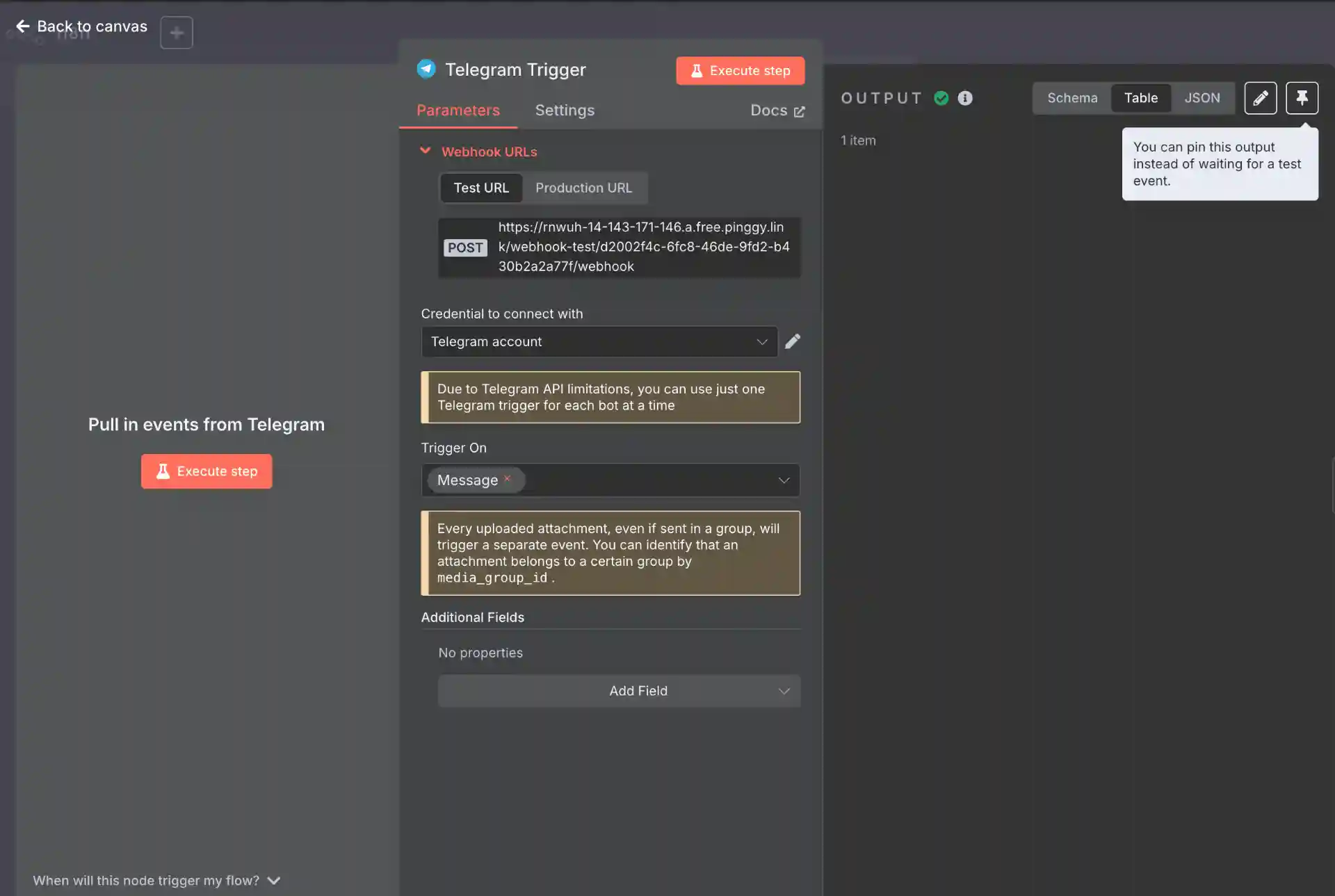 showing pinggy webhook url