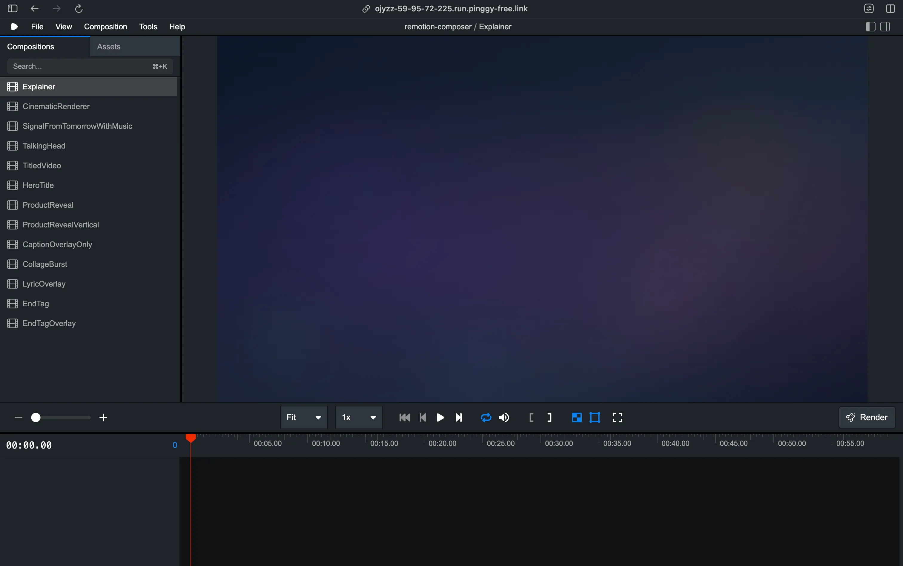Remotion preview accessible via Pinggy public URL