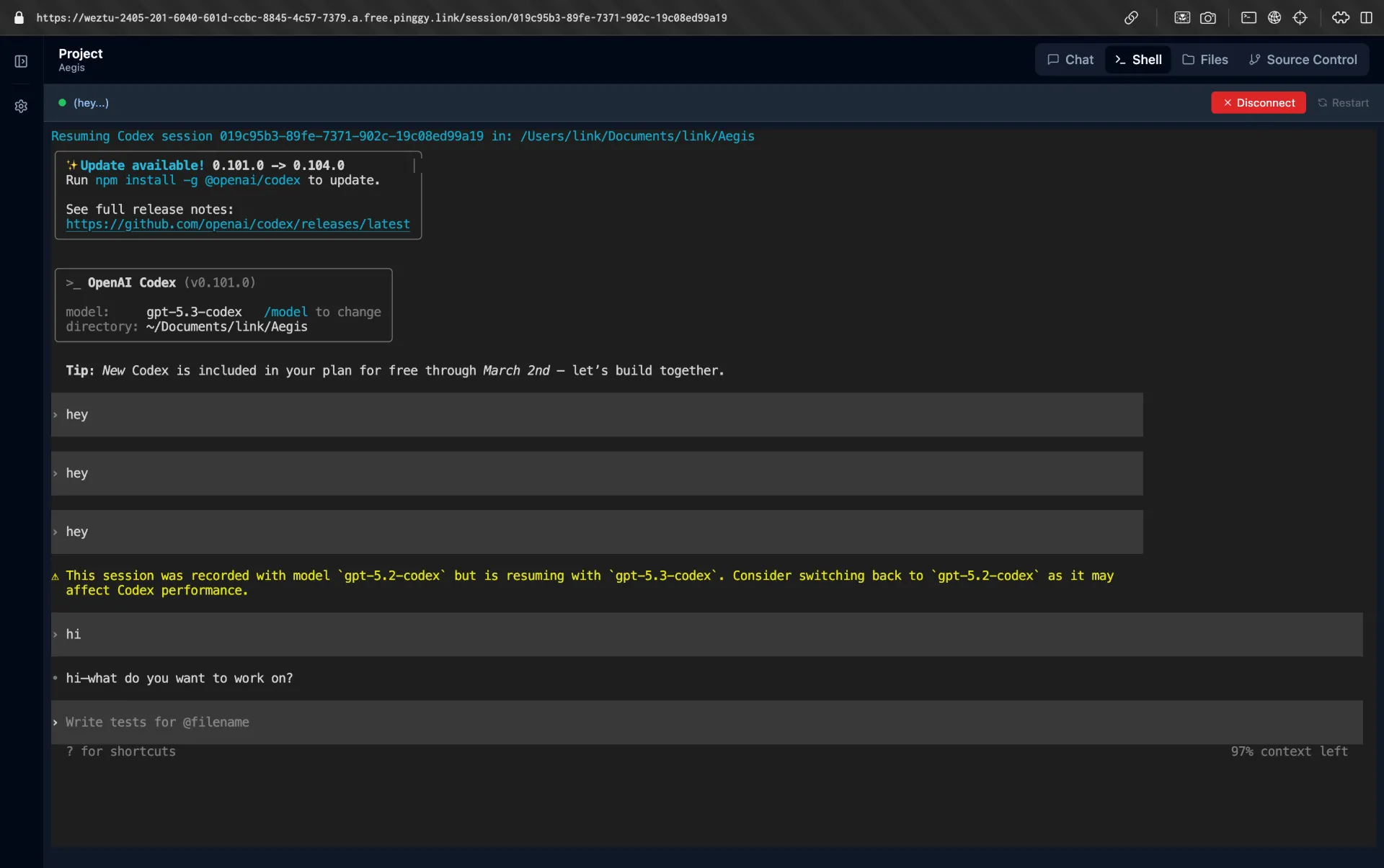 Accessing Claude Code Shell via Pinggy URL