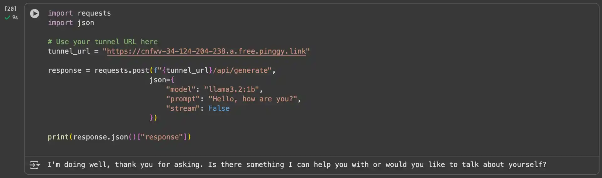 Ollama API using Pinggy URL