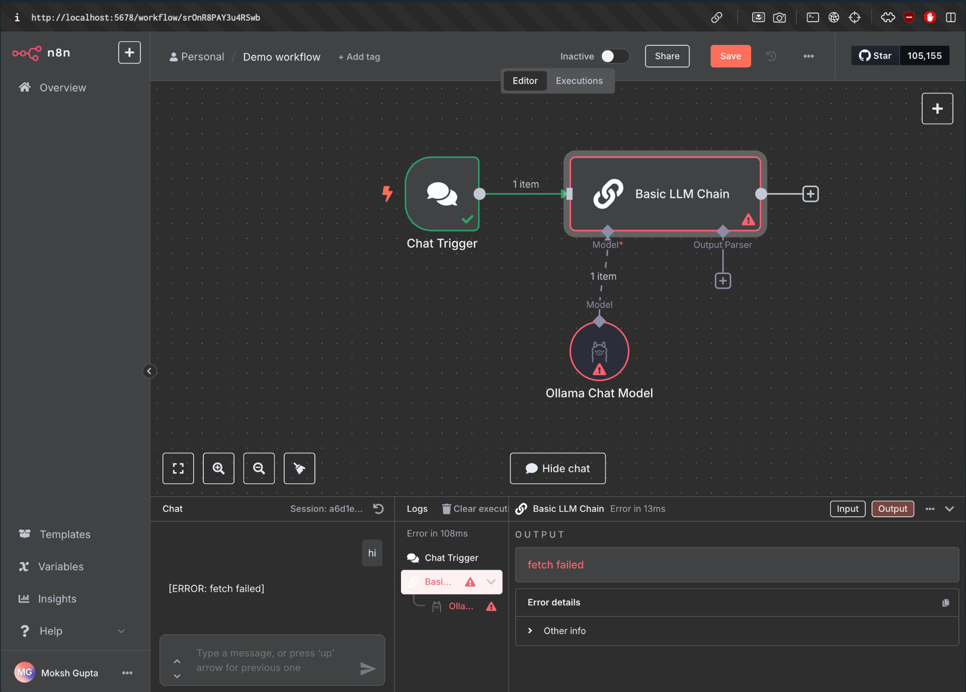 n8n interface with AI workflow