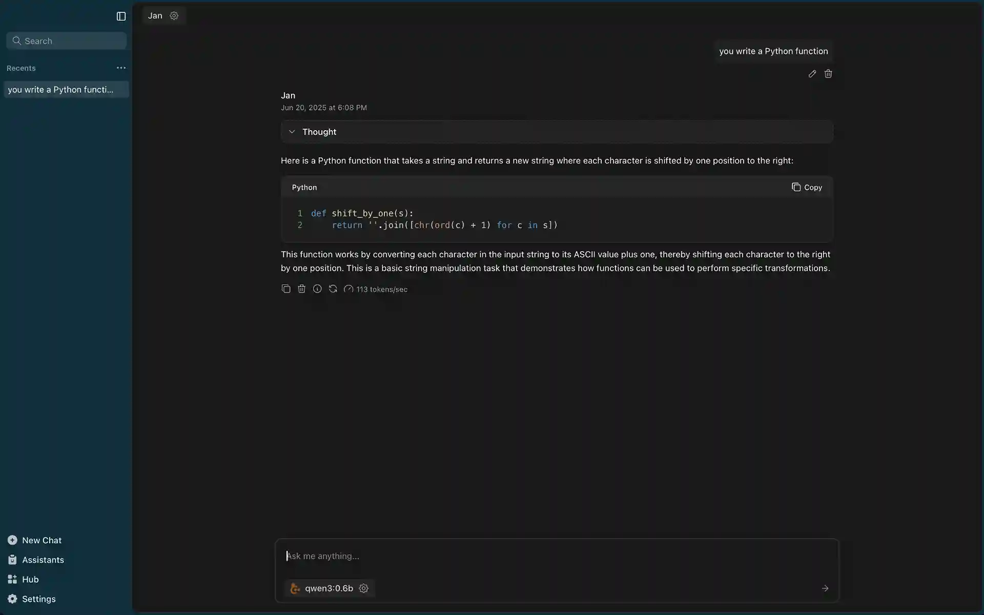 Jan conversation interface