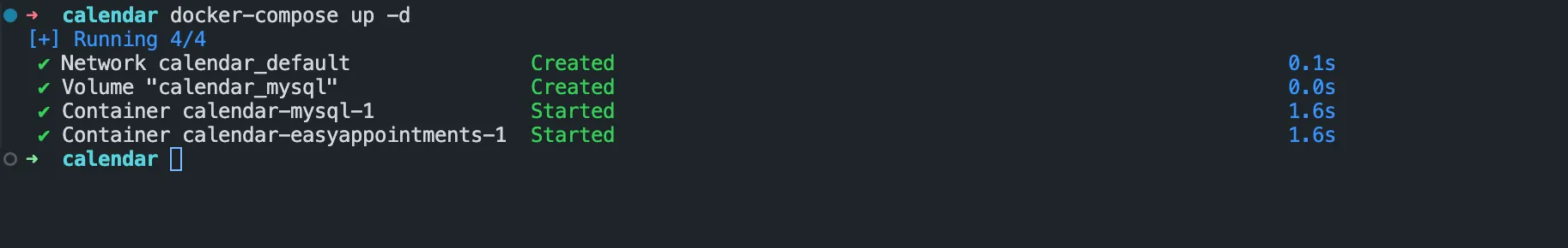 docker compose up -d starting the MySQL and Easy!Appointments containers