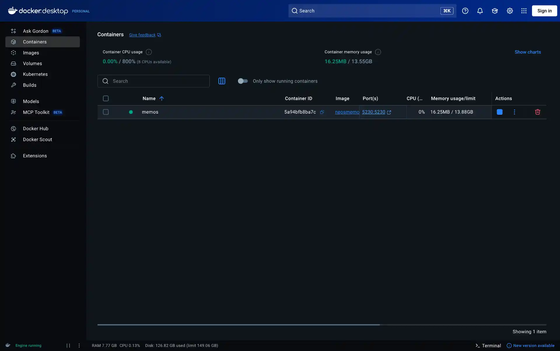 Running Memos Memos container
