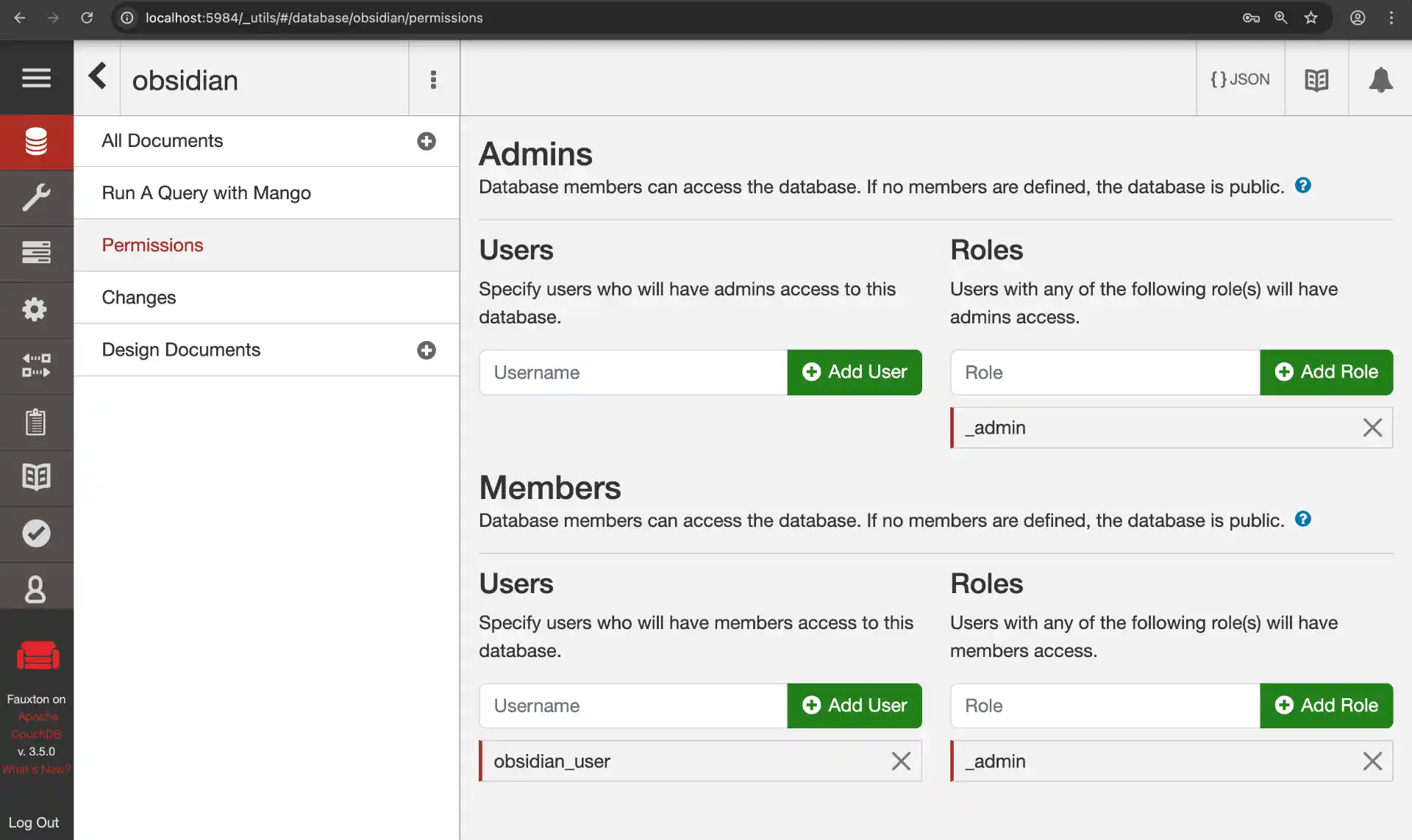 Add permissions to obsidian database