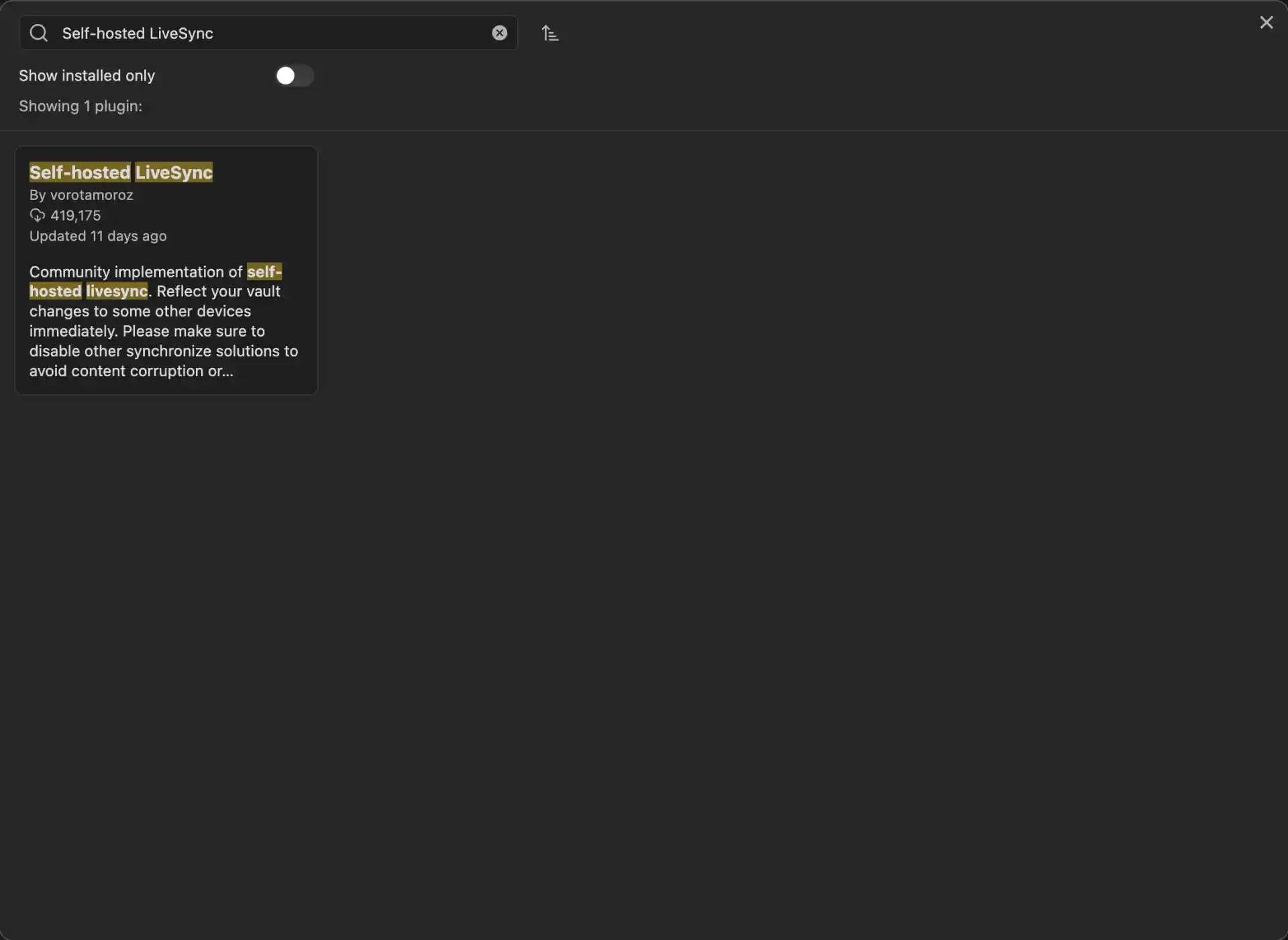 Search Self-hosted LiveSync plugin