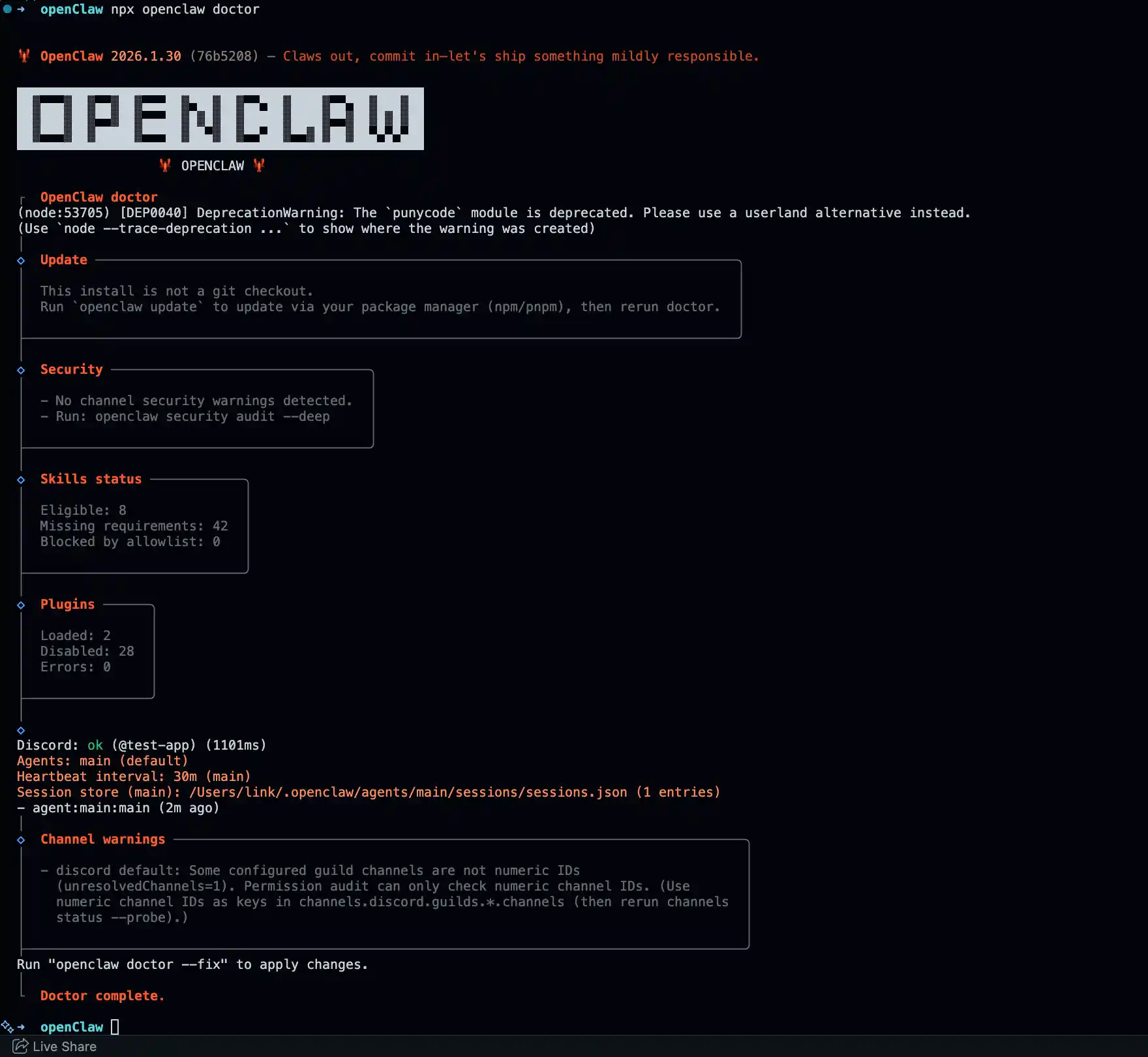 OpenClaw Doctor Command