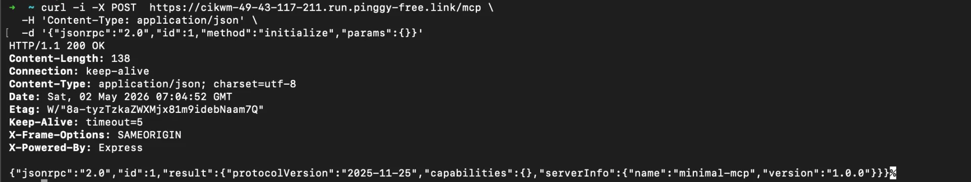 Testing MCP through Pinggy public URL