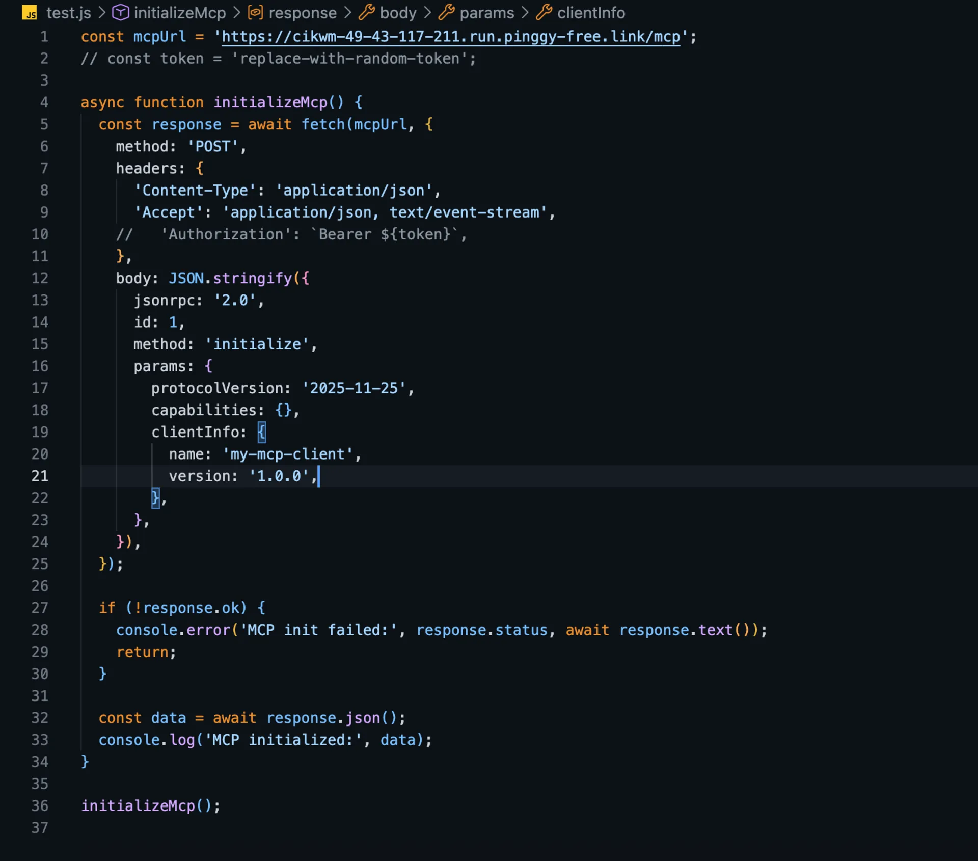 MCP test response code