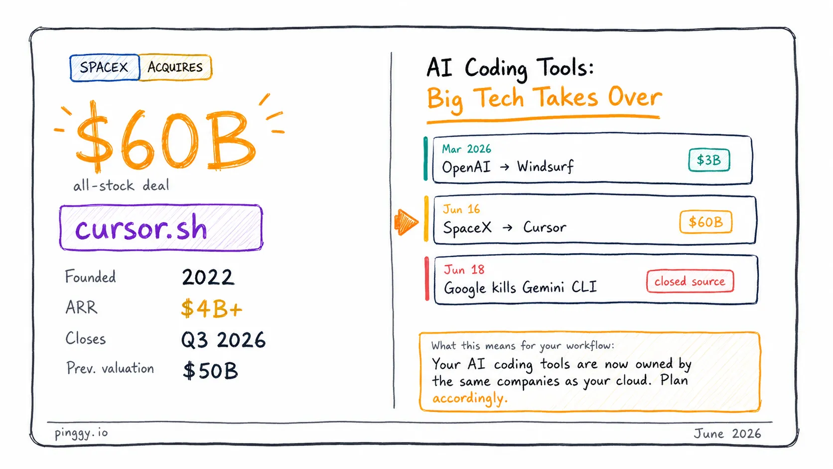 AI coding tool ownership in 2026: SpaceX acquires Cursor, OpenAI owns Windsurf, Microsoft controls Copilot