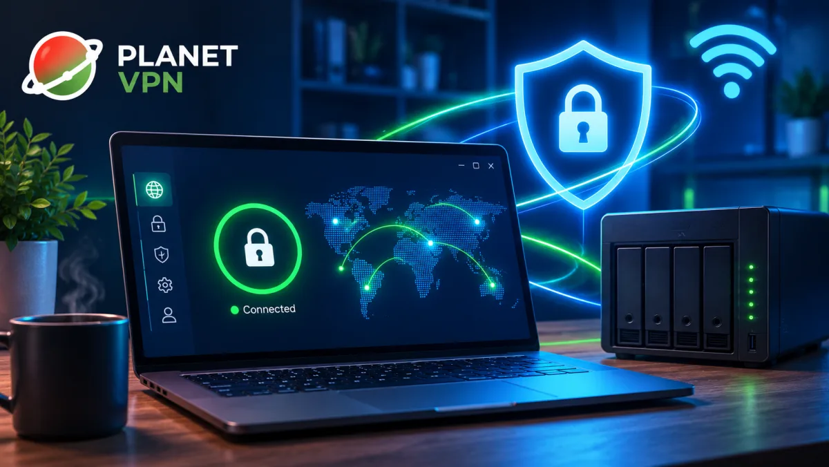 VPN client showing a connected tunnel next to a self-hosted NAS