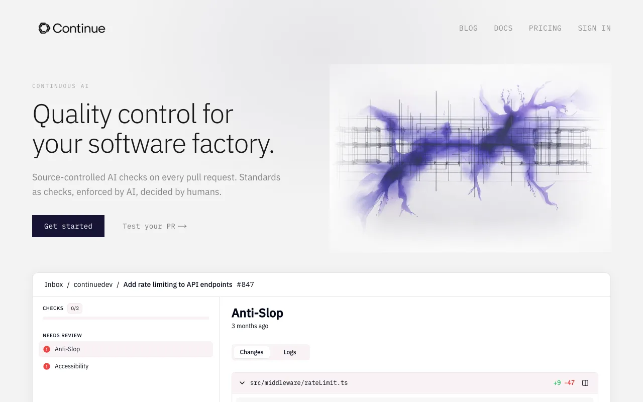 continue - quality control for your software factory
