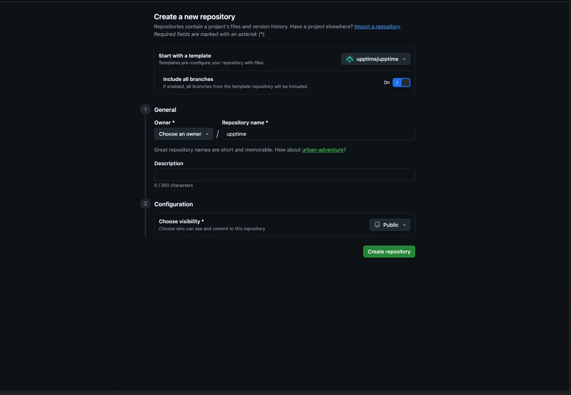 Create a new repository from the Upptime template