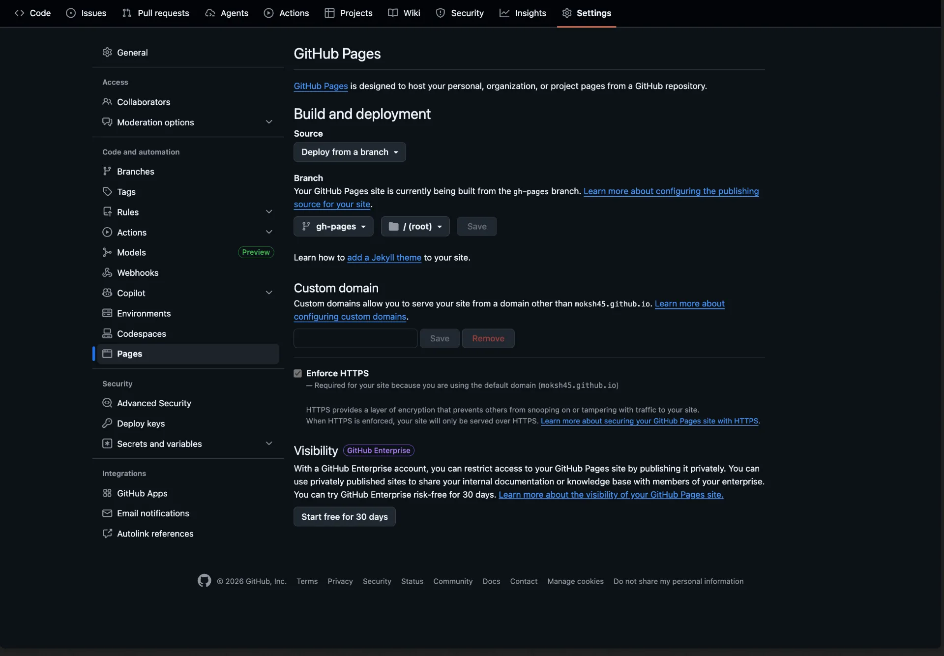 Configure GitHub Pages to deploy from the gh-pages branch